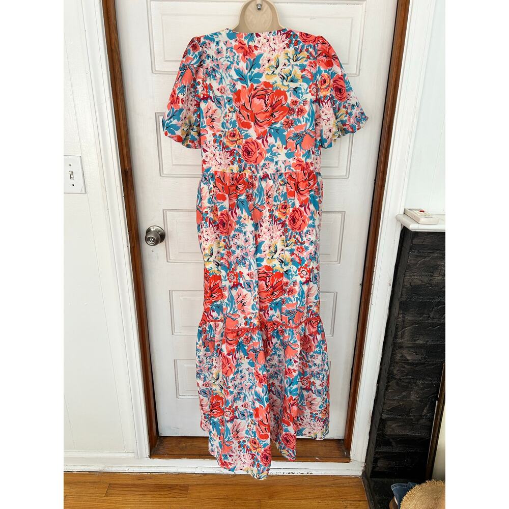 JADE MELODY TAM Beautiful Floral Maxi Dress Short Sleeve V-Neck Womens Medium XC - Picture 3 of 13